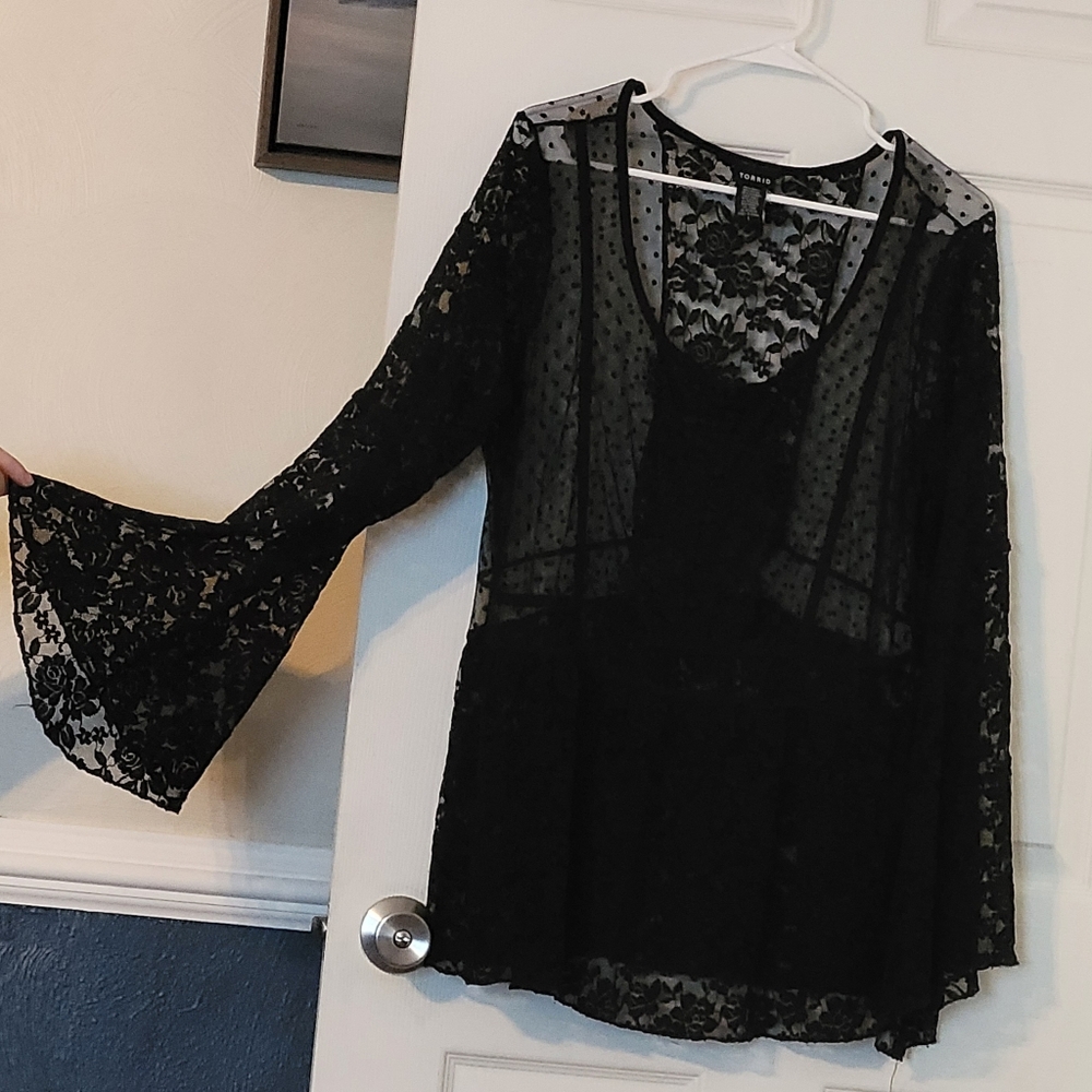 Torrid Black Lace Mesh Top